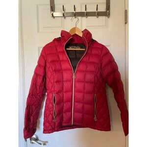 Michael Kors red puffer jacket small removable hoodie